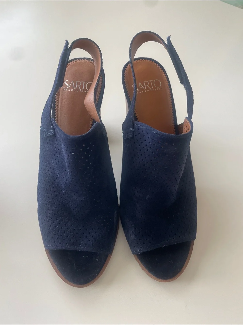 Franco Sarto Navy Suede Perforated Slingback Sandals